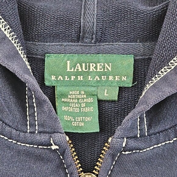 Green Label Lauren Ralph Lauren Hoodie Women's L Navy Blue Y2K Full Zip EUC - Picture 6 of 15